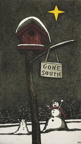 Snowman, North Star, Birdhouse, Snow Gone South, Winter, Hand Colored