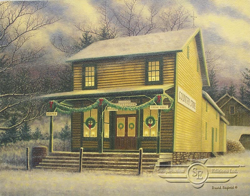 Country Store Pennsdale PA, Old Yellow, Christmas Garland, Bows, Wreath, Candles, Candlelight, Hams, Fresh Eggs, Meats, Muncy Historical Society