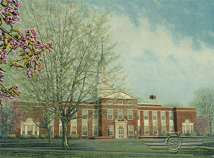 Bucknell University Lewisburg PA, Cherry Blossoms, Ellen Clark Bertrand Library, Spring, Clock Tower, Leaves, Brick